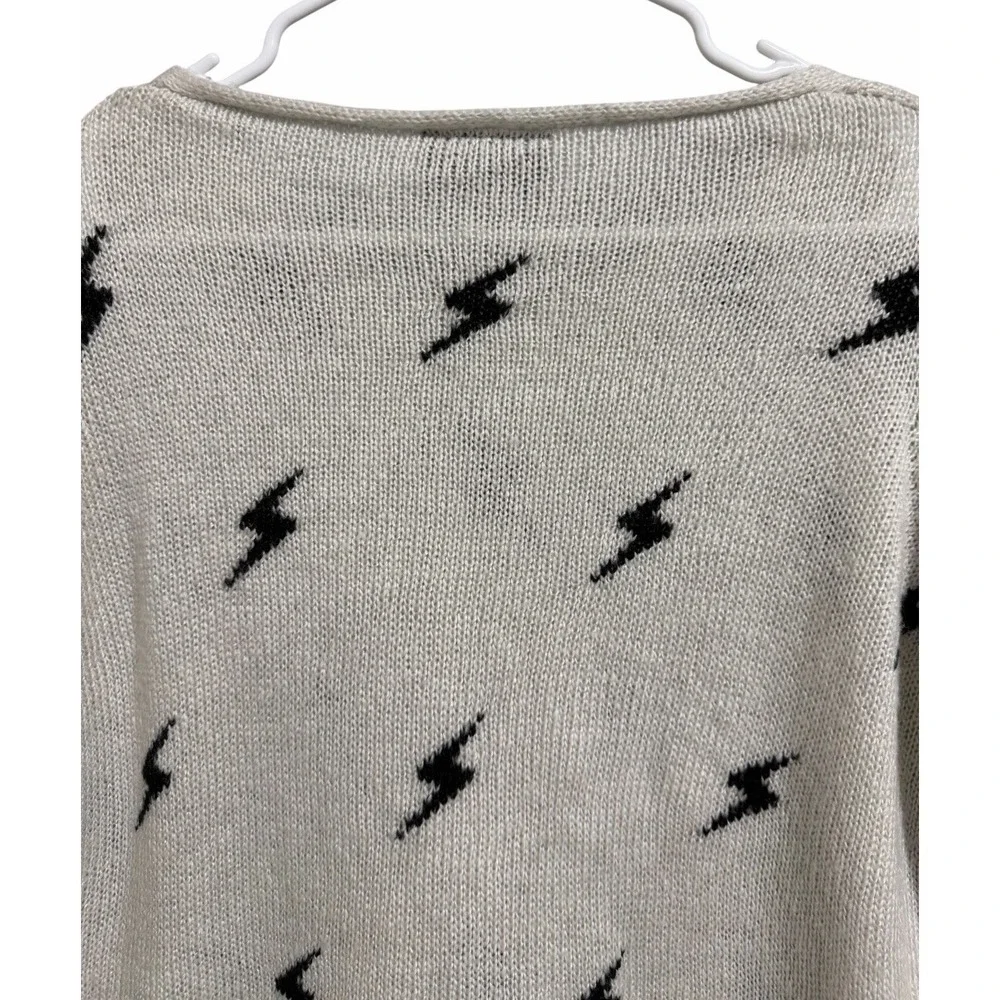 Wooden Ships Paola Buendia White Knit Sweater W/Black Lighting Bolts Size XS/S - Picture 4 of 10